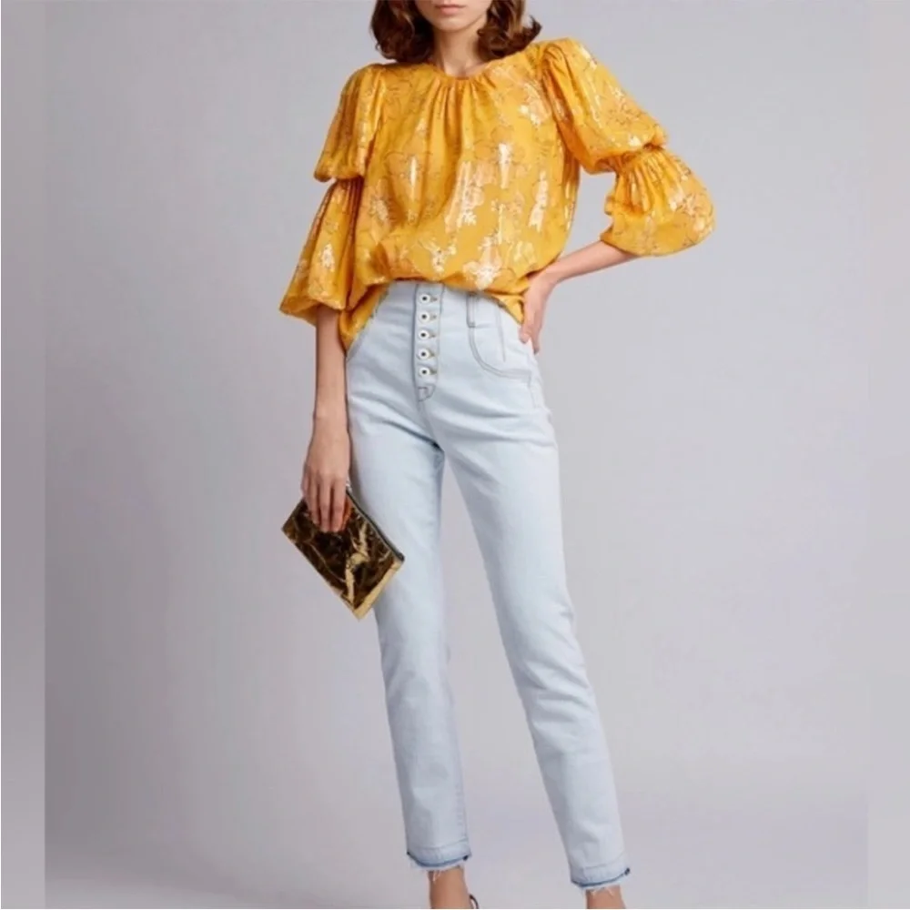 Ulla Johnson Aster Metallic Floral Blouse in Gold Orange Citrine Sz 2